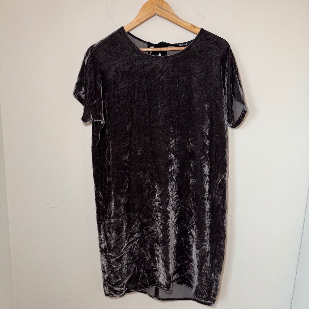 Madewell Dress Women's XS Grey Brown Crushed Velvet Burnout Mini Boho Party